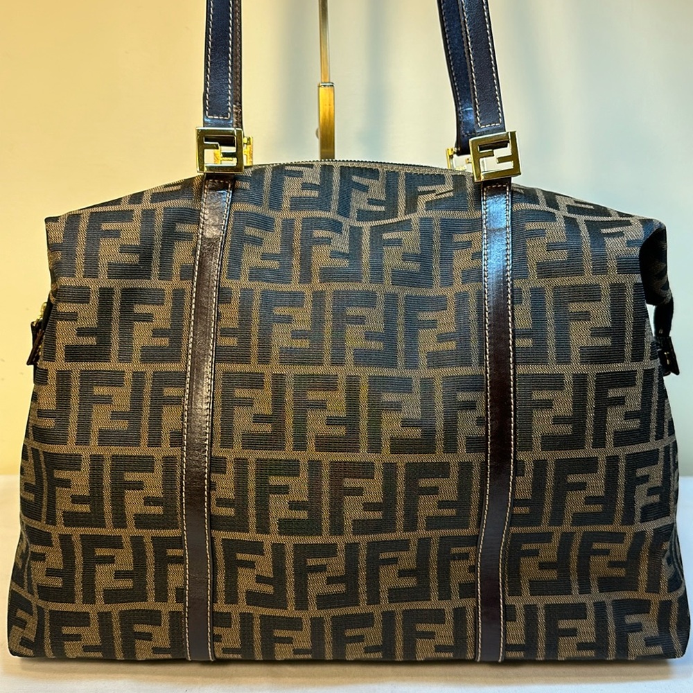 COA Fendi Zucca Tote Goldtone Hardware, Adjustable Sides, Leather Straps - Picture 2 of 15